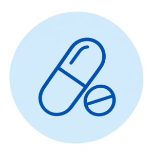 Icono de medicamentos en círculo azul